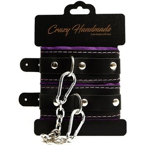  Черно-фиолетовые скругленные наручники с мягкой подкладкой 