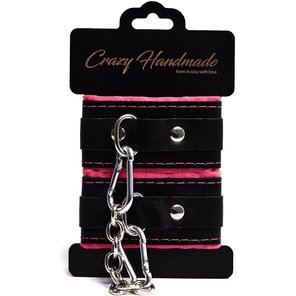  Черно-розовые скругленные наручники с мягкой подкладкой 