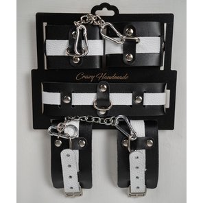  Набор фиксаторов из черной и белой натуральной кожи 