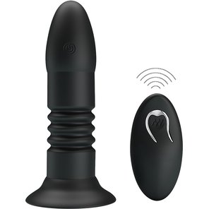 Черный анальный вибростимулятор с пультом ДУ 13,8 см 
