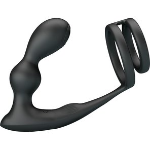  Черный вибростимулятор простаты с фиксацией кольцами 