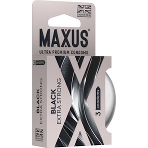  Черные утолщенные презервативы MAXUS Extra Strong с железным кейсом 3 шт 