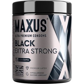  Черные утолщенные презервативы MAXUS Extra Strong с железным кейсом 15 шт 