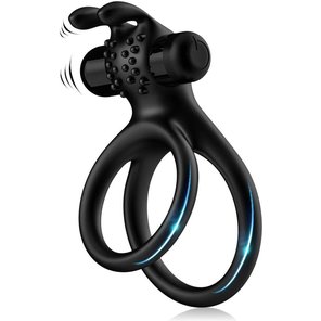  Черное эрекционное виброкольцо с подхватом мошонки Stay Hard 