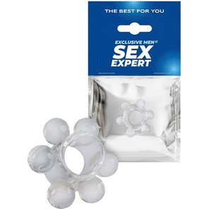  Прозрачное эластичное эрекционное кольцо с 6 шариками 