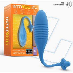  Синее интерактивное виброяйцо с поступательными движениями Thrusting Egg 