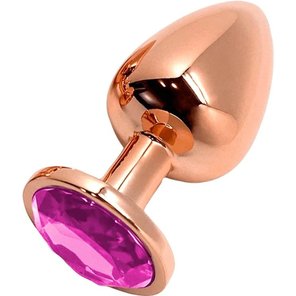  Золотистая анальная втулка Wooomy Tralalo M с розовым кристаллом 8 см 