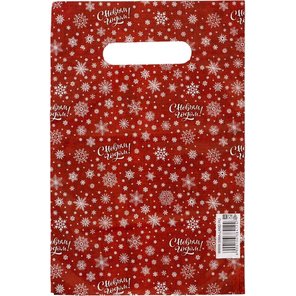  Красный подарочный новогодний пакет с вырубной ручкой (20х30 см) 