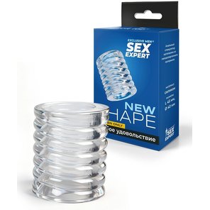  Прозрачная сквозная насадка на пенис с ребрышками 