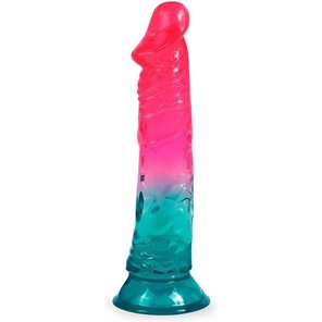  Яркий двухцветный фаллоимитатор с присоской 