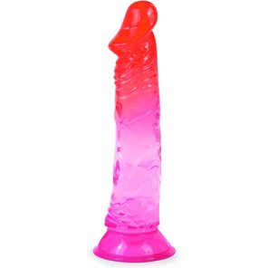  Яркий розово-красный фаллоимитатор с присоской 