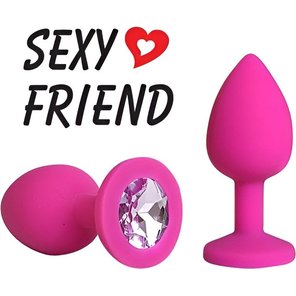  Розовая анальная втулка с сиреневым кристаллом 7,3 см 