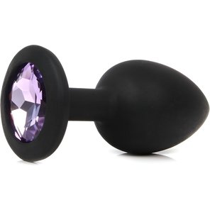  Черная анальная пробка с сиреневым кристаллом 7,3 см 