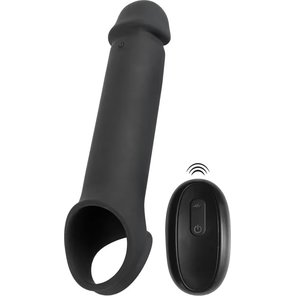  Черная вибронасадка для пениса с хомутом для мошонки и пультом ДУ Remote Controlled Penis Extension 