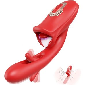  Красный вибратор с функциями фингеринга и лизания 25,1 см 