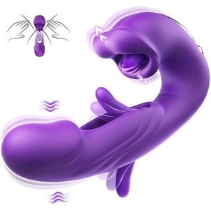  Фиолетовый вибратор с функциями фингеринга и лизания 17,5 см 