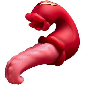  Красный вибратор-язык с вакуумной стимуляцией клитора 