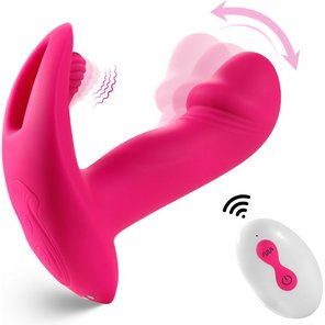  Розовый вагинально-клиторальный вибратор c функцией фингеринга 