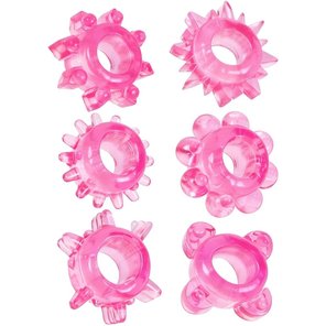  Набор из 6 розовых эрекционных колец с различным рельефом 