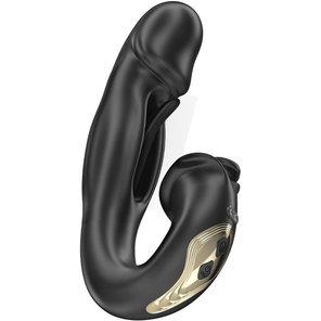  Черный вагинально-клиторальный вибратор с функцией маятника 18 см 