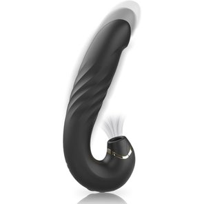  Черный вагинально-клиторальный вибратор с режимом всасывания 18 см 