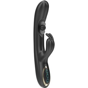  Черный вибратор-кролик с вращающимся шариком 24,5 см 