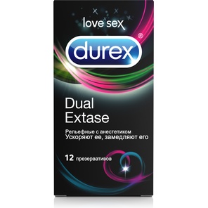  Рельефные презервативы с анестетиком Durex Dual Extase 12 шт 