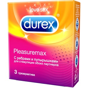  Рельефные презервативы с точками и рёбрами Durex Pleasuremax 3 шт 