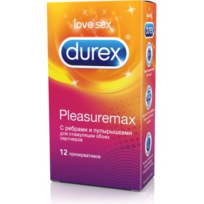  Рельефные презервативы с точками и рёбрами Durex Pleasuremax 12 шт 