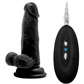  Чёрный вибратор-реалистик Vibrating Realistic Cock 6 With Scrotum 15 см 