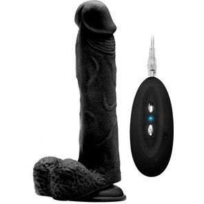  Чёрный вибратор-реалистик Vibrating Realistic Cock 9 With Scrotum 23,5 см 