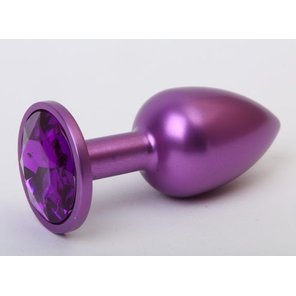  Фиолетовая анальная пробка с фиолетовым стразом 7,6 см 