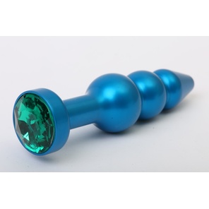  Синяя фигурная анальная пробка с зелёным кристаллом 11,2 см 