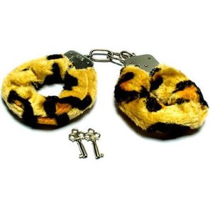  Металлические наручники с мехом тигровой расцветки 