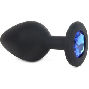  Чёрная силиконовая пробка с синим кристаллом размера S 6,8 см 