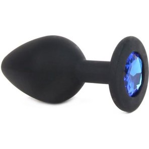  Чёрная силиконовая пробка с синим кристаллом размера L 9,2 см 