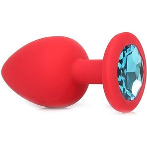  Красная силиконовая пробка с голубым кристаллом размера M 8 см 