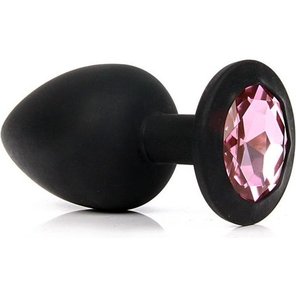  Чёрная силиконовая пробка с розовым кристаллом размера S 6,8 см 