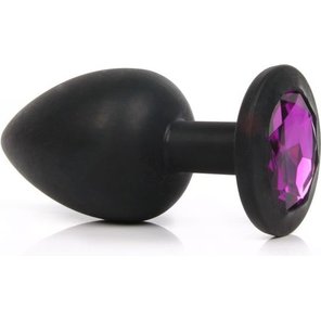  Чёрная силиконовая пробка с фиолетовым кристаллом размера L 9,2 см 