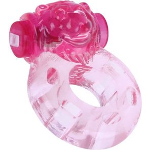  Розовое эрекционное кольцо «Медвежонок» с мини-вибратором 