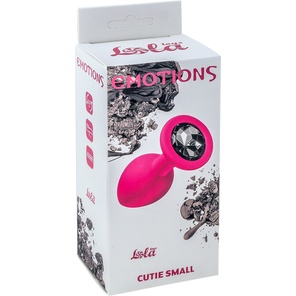  Малая розовая анальная пробка Emotions Cutie Small с чёрным кристаллом 7,5 см 