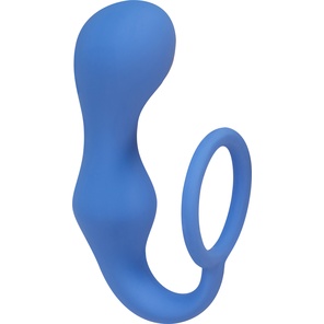 Синее эрекционное кольцо с анальной пробкой Double Pleasure Anal Plug 