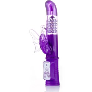  Фиолетовый вибратор Hi-Tech Butterfly с клиторальной бабочкой 22,8 см 