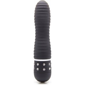  Чёрный мини-вибратор с рёбрышками и стразами Diamond Ribbing Vibe 11,5 см 