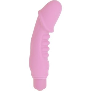  Розовый вибратор Power Penis со стимулирующими рёбрами 12,5 см 