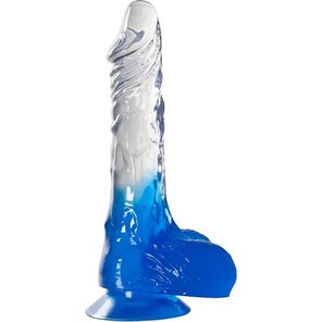  Голубой фаллоимитатор с прозрачным стволом и присоской 17,8 см 