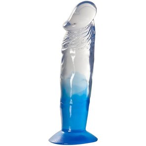  Голубой фаллоимитатор с прозрачным стволом без мошонки 17,8 см 