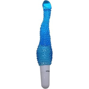  Синий гелевый анальный вибратор с пупырышками 22 см 
