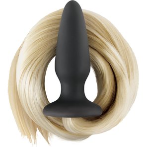  Чёрная анальная пробка с хвостом цвета блонд Filly Tails Palomino 