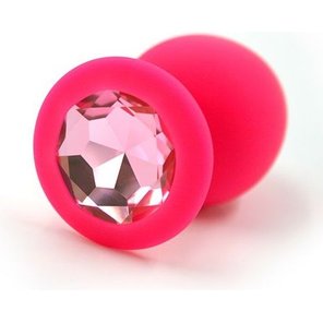  Розовая силиконовая анальная пробка с розовым кристаллом 8,3 см 